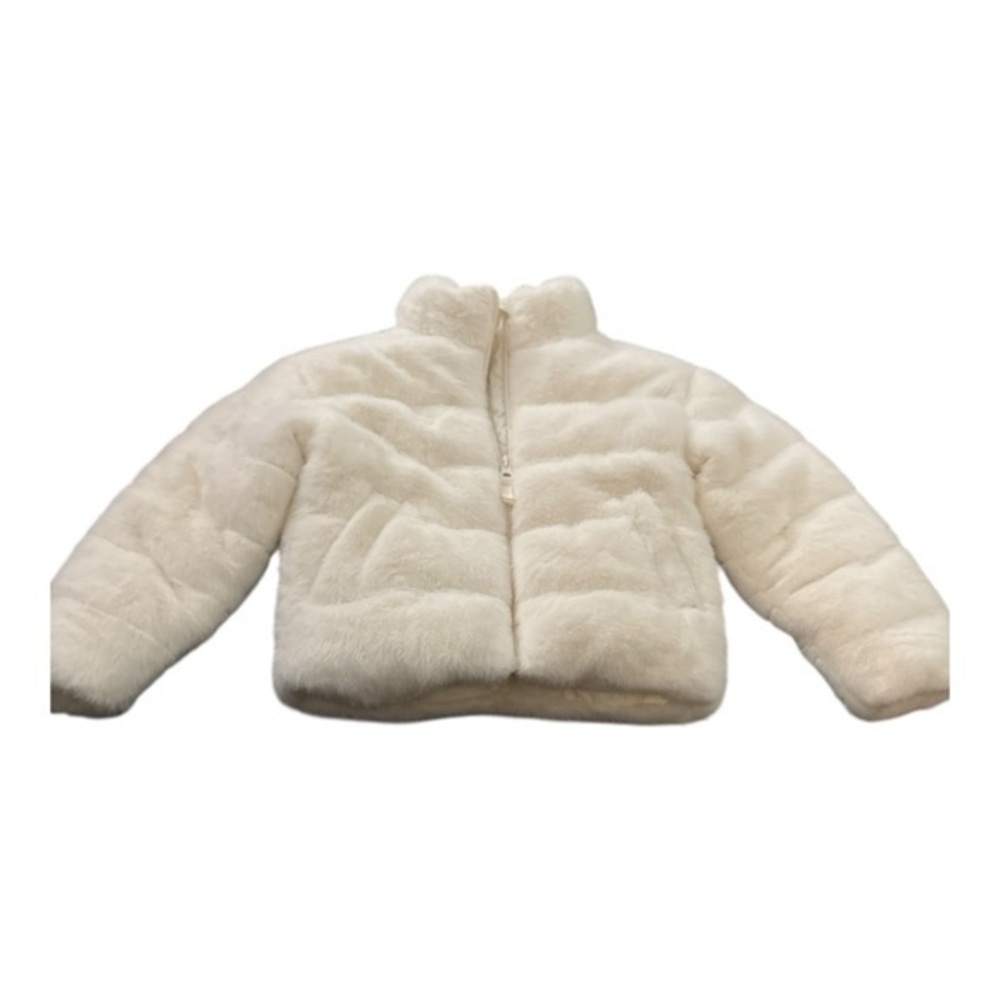 Macy’s Rokka & Rolla Girls XS 4-5 Ivory Faux Fur Puffer Jacket Winter Coat NWOT